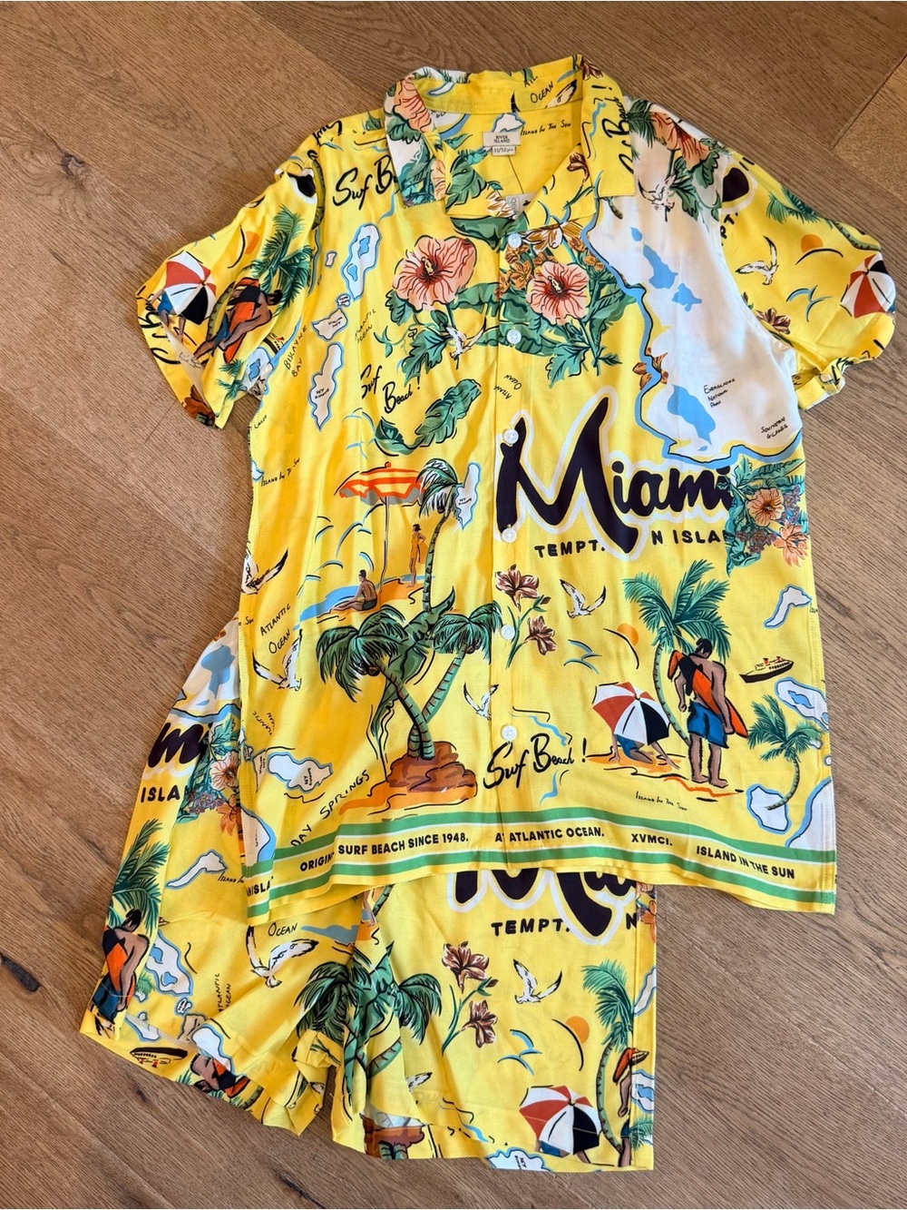 Miami Print Yellow Kids boys Matching Set - Tropical Shirt & Shorts NWT 11/12